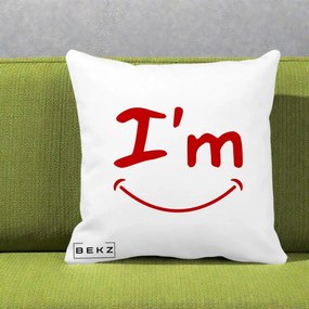 Perna Decorativa I'm Happy Smile, 40x40 cm, Alba Mata, Husa Detasabila, Perna Inclusa, BEKZ®