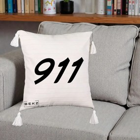 Perna Personalizata 911 Bold, 40x40 cm, Bej cu Franjuri, Husa Detasabila, Perna Inclusa, BEKZ®
