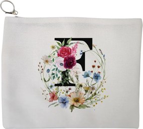 Portfard Cosmetice tip Plic, Cu litera F in Coronita Florala, 23x18 cm, Alb, BEKZ®