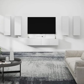 Set dulap TV, 6 piese, alb, lemn prelucrat 6, Alb, 30.5 x 30 x 90 cm