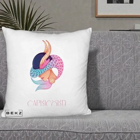 Perna Personalizata Zodiac Capricorn Cowgirl, 40x40 cm, Alb Pufos, Husa Detasabila, Perna Inclusa, BEKZ®