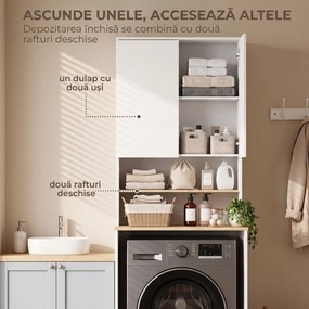 HOMCOM Dulap deasupra Mașinii de Spălat, 2 Uși Soft-Close, Raft Reglabil, 2 Rafturi Deschise, 68x59.8x188.6 cm, Alb și Stejar | Aosom Romania
