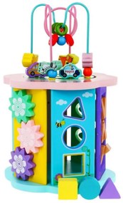 Cub educativ de tip Montessori din lemn masiv NOVOKIDS™ Supreme EduCube, 8 in 1, Cu forme geometrice, Labirint, Numaratoare si masinute, Motricitate