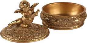 Cutie decorativă din polirășină, auriu, capac cu înger, 11,7 x 11,5 x 9,5 cm, „Chérubin”