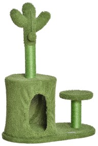 PawHut Arbore de Zgâriat în Formă de Cactus pentru Pisici, Funie de Sisal, Mingii, Culcuș, 78 cm, Verde | Aosom Romania