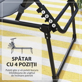 Outsunny Sezlong Pliabil pentru Exterior cu Parasolar Reglabil, Sezlong Confortabil cu Capitonaj cu Uscare Rapida si Tetiera | Aosom Romania