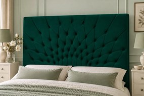 Pat tapițat Chesterfield din catifea Venezia 160×200 cm, verde, cu ladă de depozitare