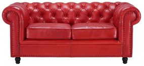 Canapea Chesterfield 2 locuri, din piele naturala, rosu, Classic Chic