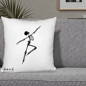 Perna Decorativa Schelet Dansator Silueta Neagra Halloween, 40x40 cm, Alb Pufos, Husa Detasabila, Perna Inclusa, BEKZ®