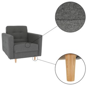Fotoliu complet tapiţat, material textil gri închis, AMEDIA