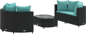 vidaXL Set mobilier de grădină cu perne, 5 piese, negru, poliratan