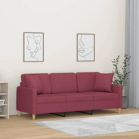 Canapea cu 3 locuri cu pernute, rosu vin, 180 cm, textil