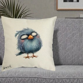 Perna Decorativa Pui Pufos Albastru Adormit, 40x40 cm, Ecru, Husa Detasabila, Perna Inclusa, BEKZ®