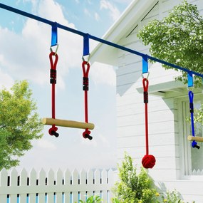 AIYAPLAY Parcurs de obstacole ninja pentru copii 10 accesorii 10 m, slackline și geantă de transport, albastru | Aosom Romania