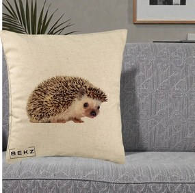 Perna Decorativa Arici Fotorealist, 40x40 cm, Bej, Husa Detasabila, Perna Inclusa, BEKZ®