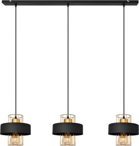 Candelabru suspendat pe cablu VOLTA, 3x E27, 15W, 230V, negru/aur roz