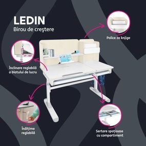 Birou crescător, natural/alb, LEDIN