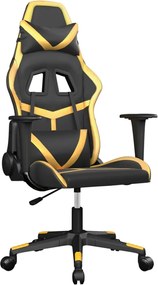 vidaXL Scaun de gaming de masaj, negru și auriu, piele ecologică
