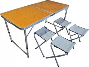 Masă de camping cu 4 scaune cu motiv din lemn