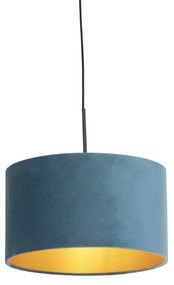 Lampă suspendată cu abajur din catifea albastră cu auriu 35 cm - Combi