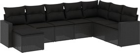 vidaXL Set mobilier de grădină cu perne, 8 piese, negru, poliratan