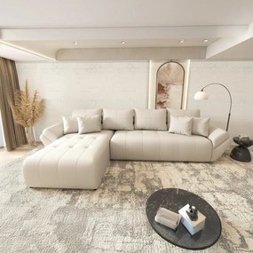 Colțar extensibil dumonde cu ladă de depozitare si sezut confortabil din spuma high-density, Berlin XL Enjoy Beige 350x185 cm