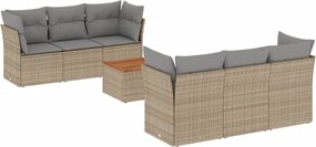 vidaXL Set canapele de grădină, 7 piese, cu perne, bej, poliratan