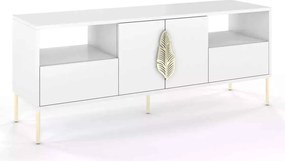 Comodă TV lemn masiv Merlin Personalizabilă Accesorii placate cu Aur, 136 × 40 × 60 cm - Alb