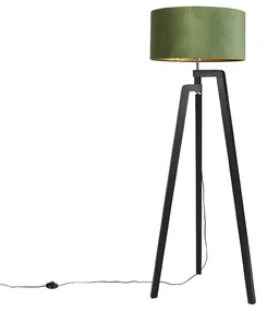 Lampă de podea cu trepied negru cu abajur verde și auriu 50 cm - Puros