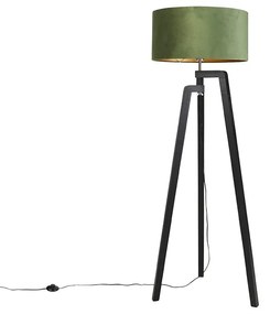 Lampă de podea trepied negru cu nuanță verde și auriu 50 cm - Puros