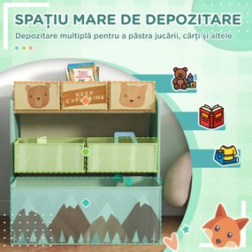 ZONEKIZ Raft Mobil pentru Jucării, Comodă cu 6 Rafturi Detașabile din Material Textil, 63x30x66 cm, Verde | Aosom Romania
