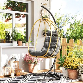 Outsunny Scaun Balansoar din Ratan din PE de Exterior cu Perna | Aosom Romania