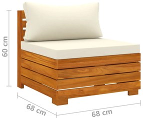 Set mobilier gradina cu perne, 5 piese, lemn masiv de salcam Crem, colt + 2x mijloc + suport pentru picioare + masa, 1