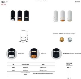 Spot aplicat tavan SPLIT negru L-13,6cm