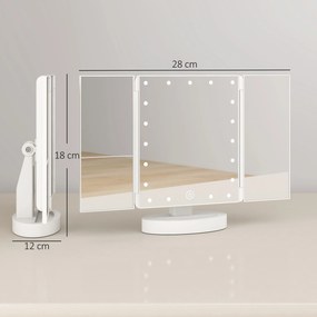 HOMCOM Oglindă Machiaj cu Lumină Mărire 1X/2X/3X Rotație Liberă de 180° 21 LED-uri Comutator Tactil Alb | Aosom Romania