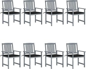 vidaXL Scaune de grădină cu perne, 8 buc., gri, lemn masiv de acacia
