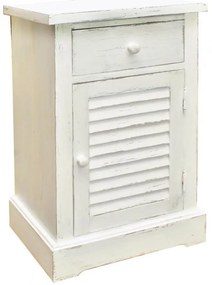 Noptiera alba, din lemn de pin, cu sertar, aspect vintage, Persienne