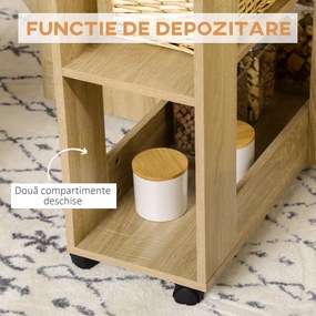 Set dining 4 persoane HOMCOM, masa de bucatarie cu extensie plianta, rotile, 4 scaune, culoare stejar | Aosom RO