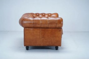 Canapea Chesterfield 2 locuri din piele naturală full grain maro, 180×97×75 cm, „Classic Chic"