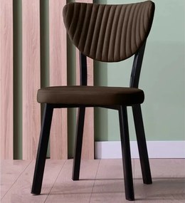 Set Masa Barton din MDF cu 6 Scaune  din metal, culaore nuc si maro, 140 cm