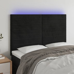 3122614 vidaXL Tăblie de pat cu LED, negru, 144x5x118/128 cm, catifea