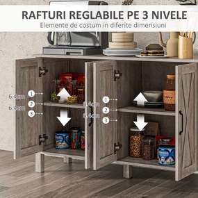 HOMCOM Dulap în Stil Rustic cu 2 Rafturi Reglabile pentru Depozitare, Dulap pentru TV cu 4 Uși, 120x37x75 cm, Gri | Aosom Romania