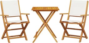 vidaXL Set mobilier bistro, 3 piese, textil alb crem/lemn masiv