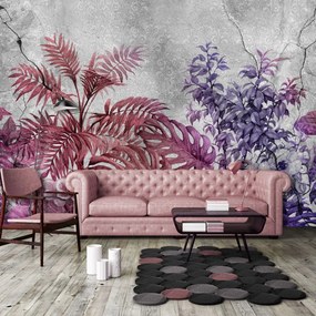 Fototapet - Plante pe beton - violete (152,5x104 cm)