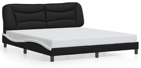 3208021 vidaXL Cadru de pat cu tăblie negru și alb 180x200cm piele artificială