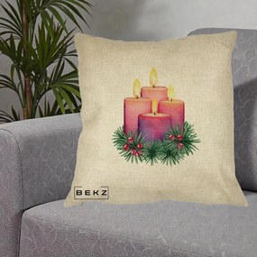 Perna Decorativa Lumanari Advent Roz-Violet, 40x40 cm, Crem, Husa Detasabila, Perna Inclusa, BEKZ®