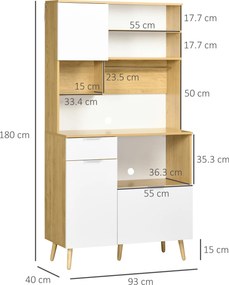 Dulap de Bucătărie HOMCOM, 3 Uși, Sertar, Rafturi Reglabile, Blat pentru Electrocasnice, Design Modern, Natur | Aosom Romania