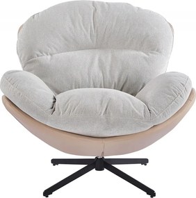 Fotoliu Lounge Rotativ 360° cu Pernă Extra Confort, Tapiterie Linen + PU, Bază Metalică Neagră, Design Modern, Alb