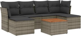 vidaXL Set canapele de grădină, 7 piese, cu perne, gri, poliratan