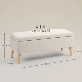 HOMCOM Banc de depozitare acoperit aspect in pentru dormitor, intrare, sufragerie, capacitate 220 kg, 110 x 39 x 45 cm, bej | Aosom Romania
